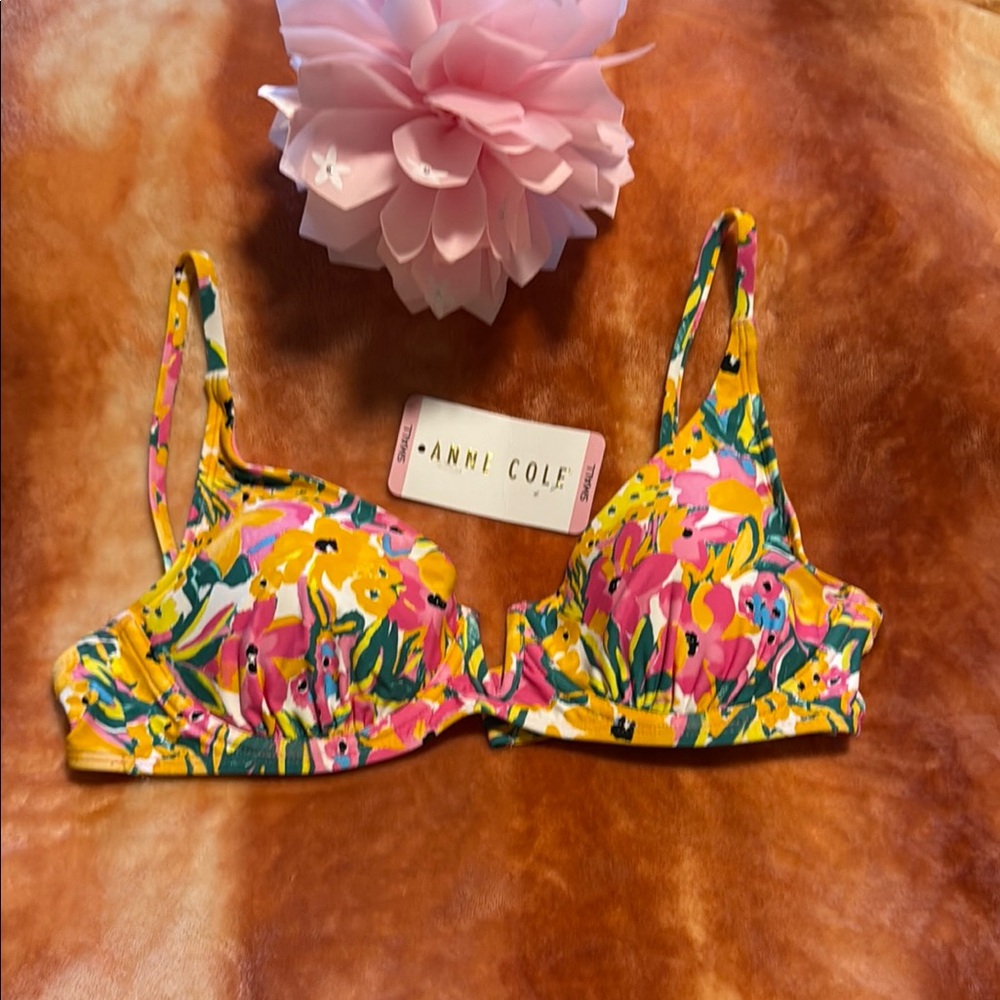 Anne Cole Multicolor Floral Bikini Top Size SP